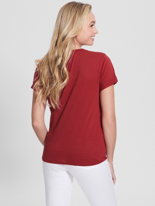 Burokėlių Sultys Raudonas Guess Eco Eco Cuffed Logo Marškinėliai