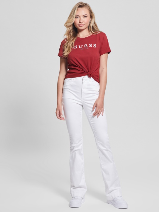 Burokėlių Sultys Raudonas Guess Eco Eco Cuffed Logo Marškinėliai