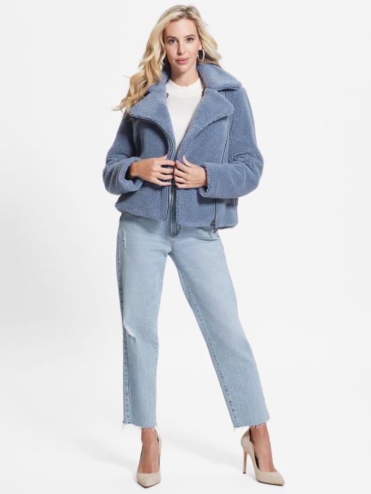 Daria Faux-sherpa Moto Striukė Guess Plieno Mėlyna