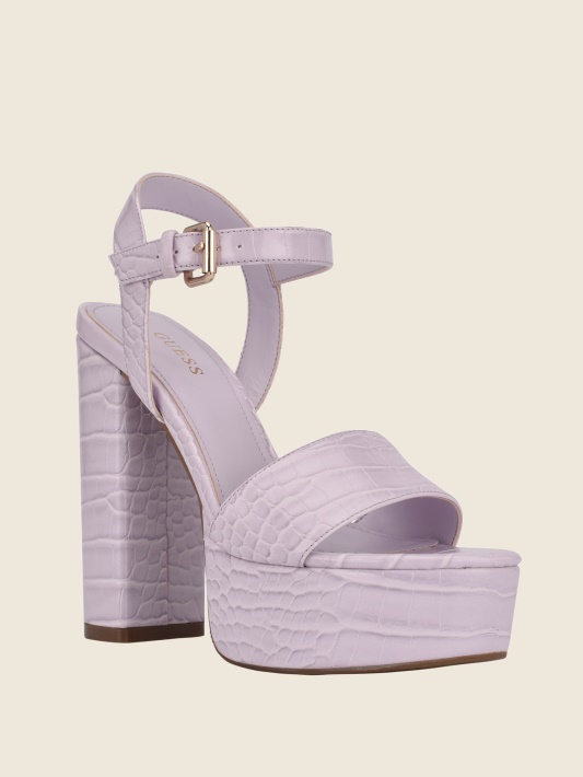 Atviri Violetiniai Guess Gabeli Croc Platforminiai Sandaliniai Kulniukai
