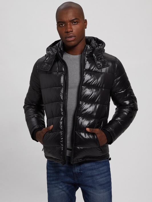 Jet Black Multi Anthony Logotipas Puffer Striukė Atspėti