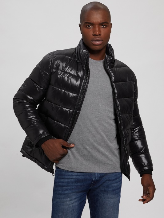 Jet Black Multi Anthony Logotipas Puffer Striukė Atspėti