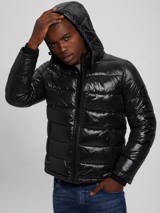 Jet Black Multi Anthony Logotipas Puffer Striukė Atspėti