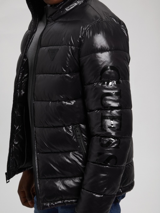 Jet Black Multi Anthony Logotipas Puffer Striukė Atspėti