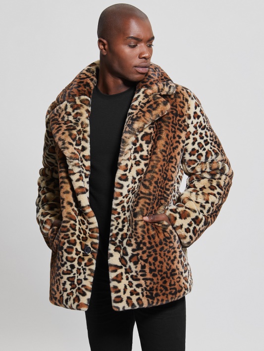 Rudas Kelių Leopardo Dirbtinio Kailio Paltas Spėlioti