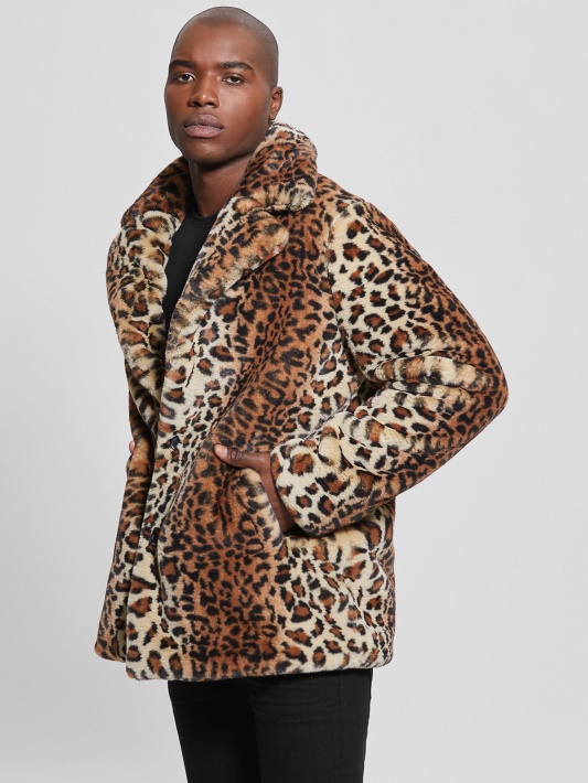 Rudas Kelių Leopardo Dirbtinio Kailio Paltas Spėlioti