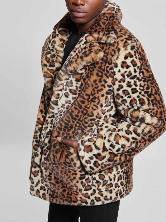 Rudas Kelių Leopardo Dirbtinio Kailio Paltas Spėlioti