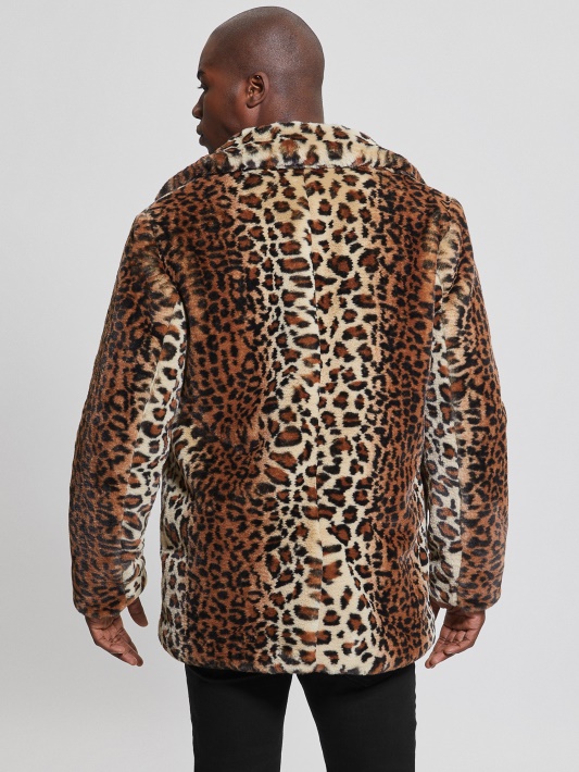 Rudas Kelių Leopardo Dirbtinio Kailio Paltas Spėlioti