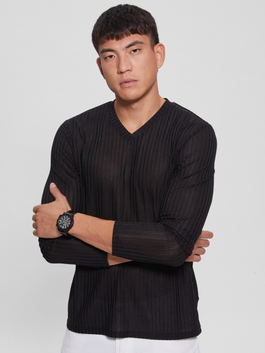 Sandėlys V-neck Knit Tee Guess Jet Juodas