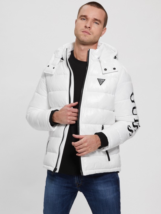 Anthony Logotipo Puffer Striukė Guess Grynai Balta Multi