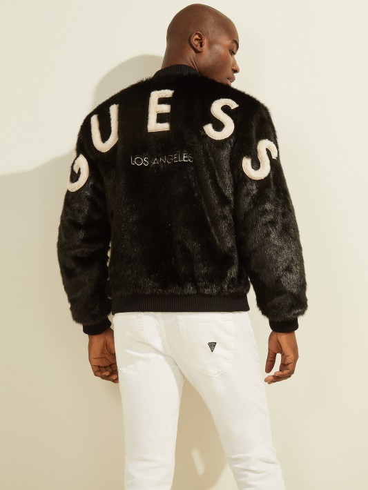 Oversize Dirbtinio Kailio Striukė Guess Jet Juoda
