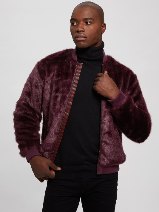 Dirbtinio Kailio Logotipo Skrydžio Striukė Guess Regal Plum