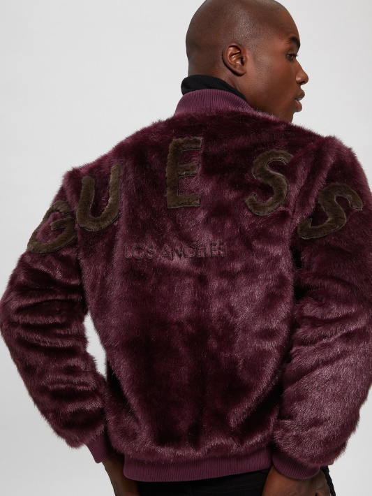 Dirbtinio Kailio Logotipo Skrydžio Striukė Guess Regal Plum