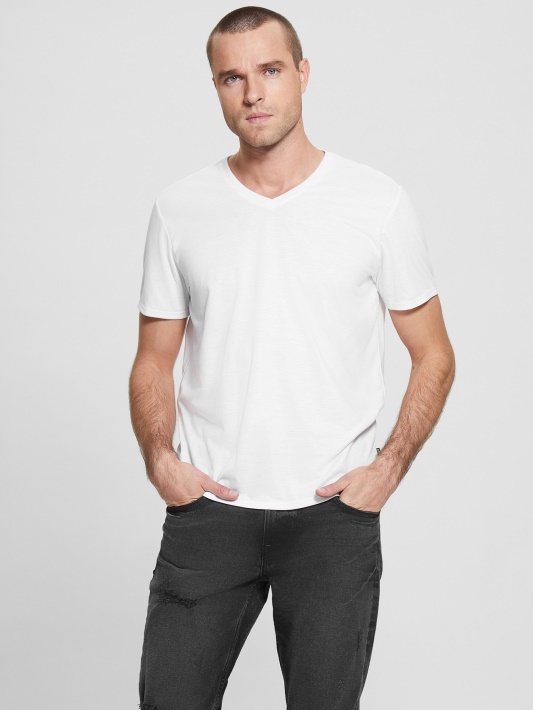 Mason Yoke V-neck Marškinėliai Spėti Grynai Baltas
