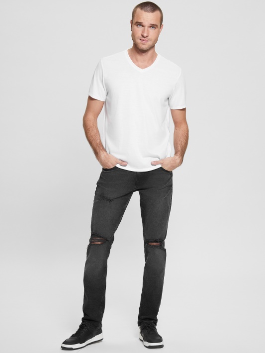 Mason Yoke V-neck Marškinėliai Spėti Grynai Baltas