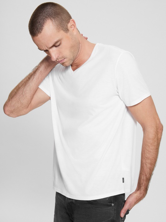 Mason Yoke V-neck Marškinėliai Spėti Grynai Baltas