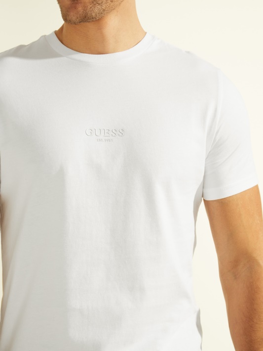 Grynai Baltas Guess Eco Aidy Logotipo Marškinėliai