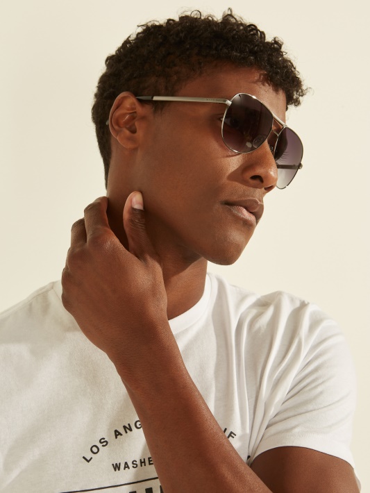 Sidabriniai Guess Manny Aviator Akiniai Nuo Saulės