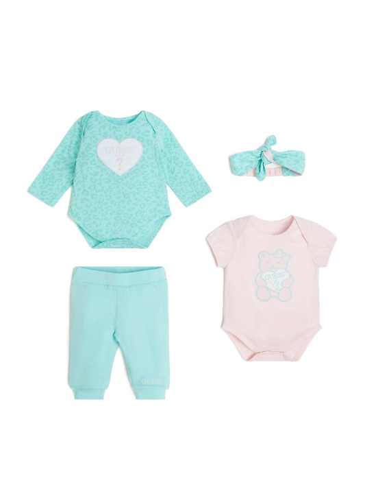 Blue Maya Spot Rožinės Spalvos Guess Dviejų Dalių Bodysuit Kelnės Ir Galvos Juostos Komplektas (3-12m)