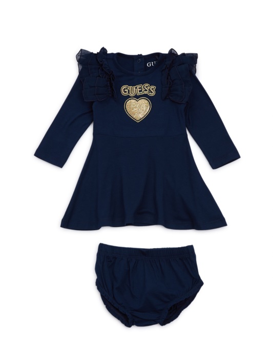 Atspėti Blizgučių širdelės Logotipo Suknelė Ir Bloomers Komplektas (0-24m) Secret Mėlyna