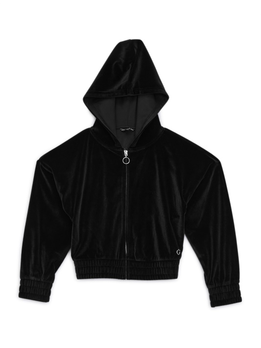 Siuvinėtas Logotipas Su Gobtuvu Velvetas Striukė (7-16) Guess Jet Black