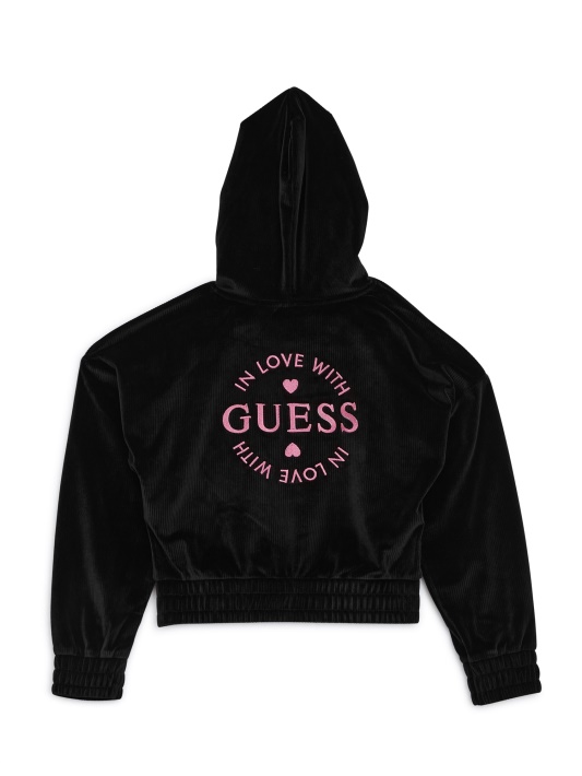 Siuvinėtas Logotipas Su Gobtuvu Velvetas Striukė (7-16) Guess Jet Black