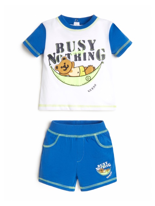 Grynai Baltas Guess Lounge Bear Marškinėlių Ir šortų Komplektas (3-18m)
