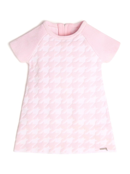 Atspėti Houndstooth Megztinis Suknelė (2-7) Rožinė Ir Balta Pied De Po
