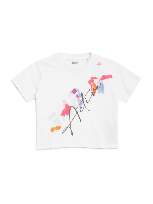 Brushstroke Logotipas Aktyvus Marškinėliai (8-14) Atspėti, Visas šlifuotas Pop Baltas