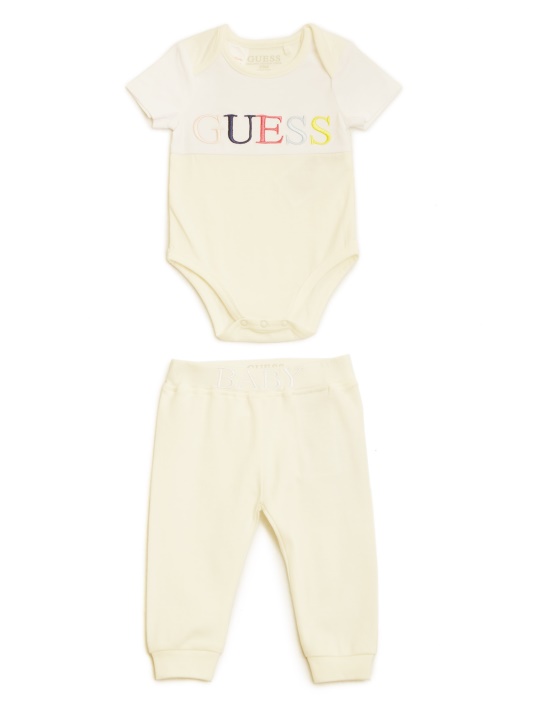 Guess Body Ir Kelnių Komplektas (0-24m) Druskos Baltos Spalvos